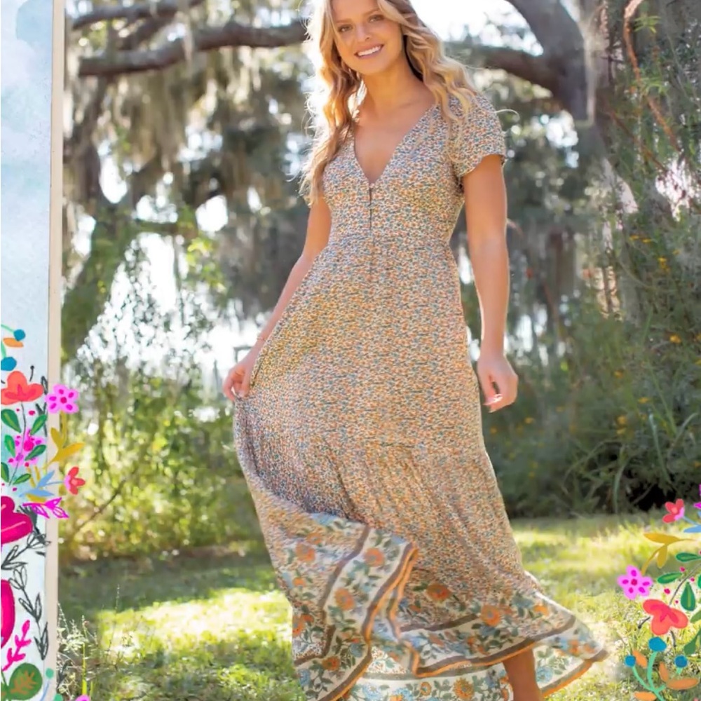 NATURAL LIFE Floral Maxi Dress in Yellow and Green